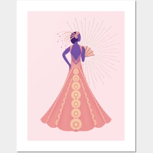 Art Deco sunset peacock dress Posters and Art